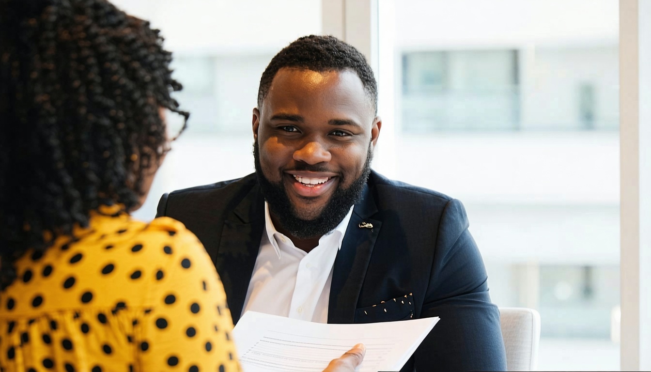 Coach guiding client through personal development plan